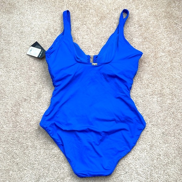 NWT Lauren Ralph Lauren Ring Over the Shoulder Blue One Piece Swimsuit Size 16 - Picture 5 of 9